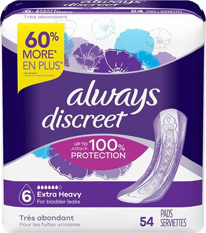 Always Discreet, Size 6 Drops, Extra Heavy Long Absorbency, 54 Count