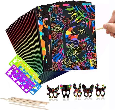 Scratch Art for Kids,50 Sheets Rainbow Scratch Notes Paper Combo