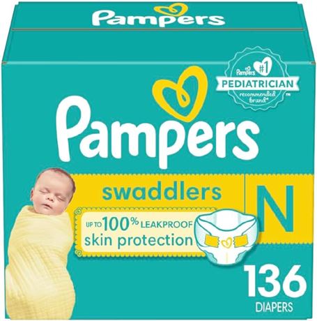 Pampers Diapers Newborn/Size 0 (< 10 lb / < 4.5 Kgs ), 136 Count -