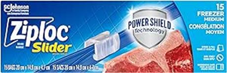 15 Count Ziploc Medium Food Storage Freezer Slider Bags, Power Shield Technology