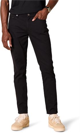 33W x 32L Essentials Men's Straight-Fit 5-Pocket Stretch Twill Pant, Black