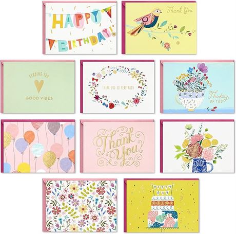 Hallmark Pack of 30 Assorted Boxed Greeting Cards, Good Vibes—Birthday Cards