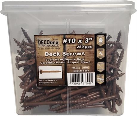 #10 x 3" Deck Screws | Square Drive | Bugle Head | Brown Ruspert | 250pcs Box
