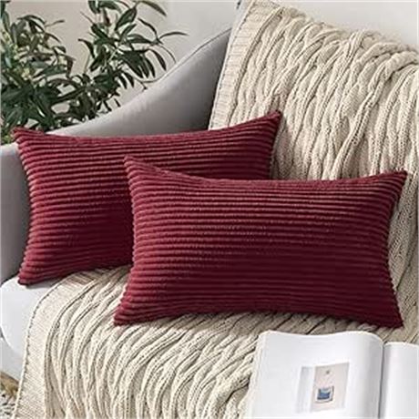 12 x 20 Inch Miulee Pack of 2 Corduroy Throw Pillow Covers Soild Christmas Decor