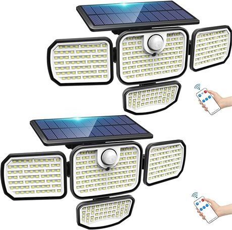 【2 Pieces】Solar Motion Sensor Light Outdoor, 4 Adjustable Heads 286 LED Solar