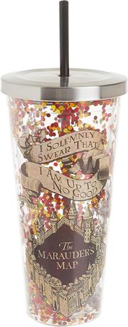 Spoontiques - Harry Potter Tumbler - Solemnly Swear Glitter Cup with Straw