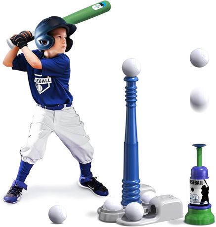 QDRAGON 2 in 1 Kids Baseball Set with Adjustable Batting Tee/Automatic Pitching
