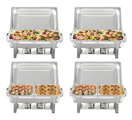 4 Pack,8 Qt VEVOR Chafing Dish Buffet Set,  Stainless Chafer w/ 6 Full Size Pans