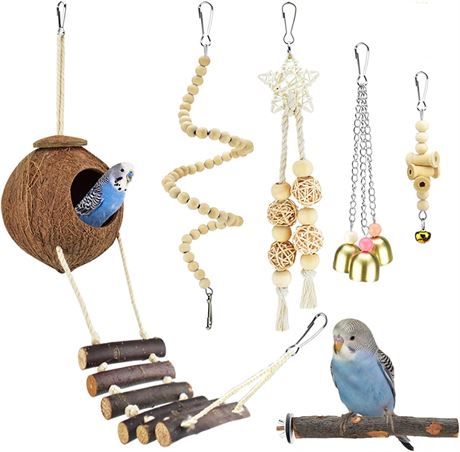 KATUMO Bird Toys, Parrot Swing Parakeet Ladder Cockatiel Coconut House Budgie