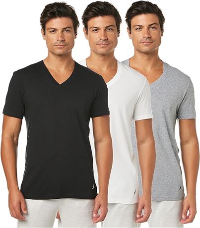 SMALL - Nautica Mens Cotton V-Neck T-Shirt - Multi Packs
