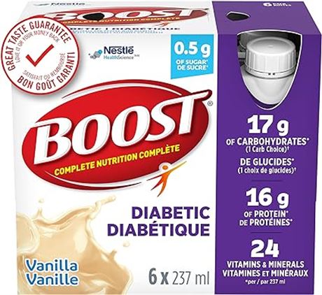 BOOST Diabetic Nutritional Supplement, Vanilla, 6x237ml, Case Pack of 4