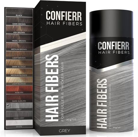 30 Grams, Grey CONFIERR Hair Fibers for Men & Women - Fill In Fine or Thinning