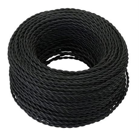 50ft Twisted Cloth Covered Wire - Black Electronic Wire 20-Gauge 2-Conductor