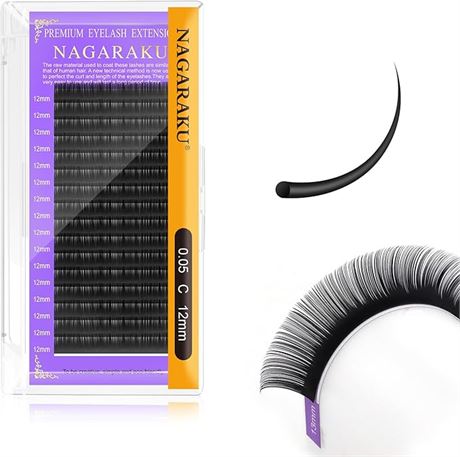 NAGARAKU Eyelash Extensions Individual Lashes 0.05mm C curl 12mm Volume