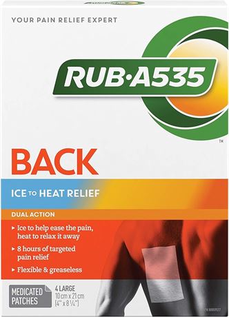 RUB A535 Back Ice to Heat Relief Dual Action Patches, 4 Count