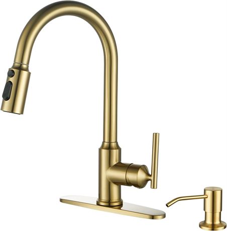 WOWOW Kitchen Faucets with Pull Down Sprayer, Gold Kitchen Faucet with Sprayer