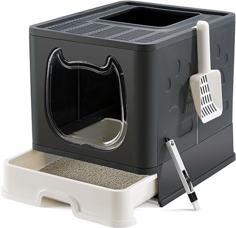 Foldable Cat Litter Box with Lid Top Enter Kitten Litter Boxes Drawer Style