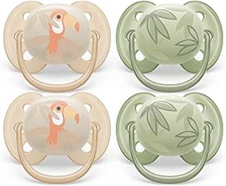 Philips Avent Ultra Soft Pacifier 0-6m, Toucan/Green Leaves, 4 pack