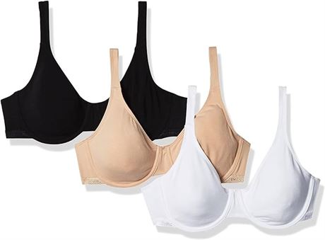 34D 3pk Fruit of the Loom Womens Cotton Stretch Extreme Comfort Bra