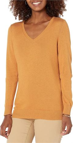 MED -  Essentials Womens Lightweight V-Neck Sweater, Mustard Heather