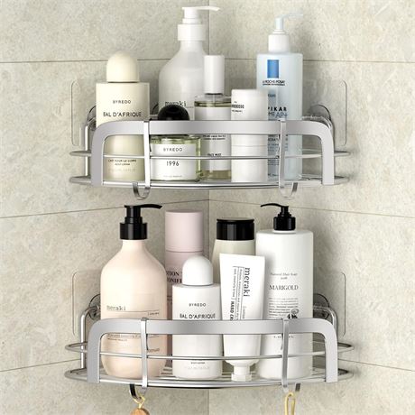 STEUGO Shower Caddy Corner, Bathroom Corner Shower Shelfs, Adhesive Wall Mounted