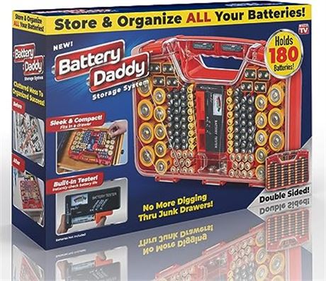 Ontel Battery Daddy 180 Battery Organizer and Storage Case with Tester, 1 Count,