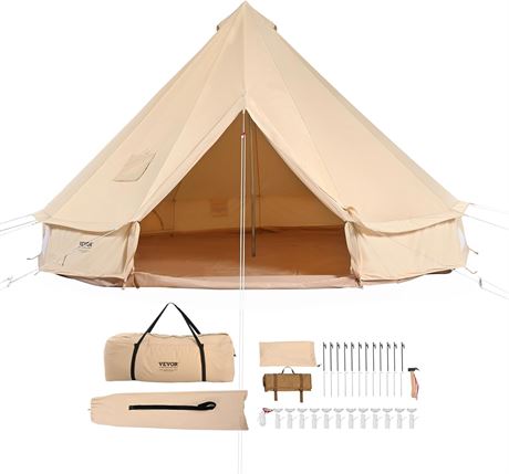 VEVOR Canvas Bell Tent, 4 Seasons 5 m/16.4 ft Yurt Tent, Canvas Tent for Camping