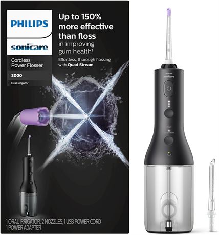 Philips Sonicare Power Flosser 3000 Cordless, Oral Irrigator, Black HX3826/23