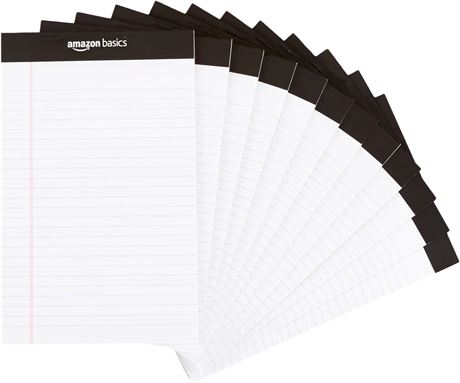 Basics Narrow Ruled 5 x 8-Inch Writing Pad - White (50 Sheet Paper Pads, 12 pack