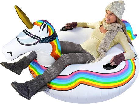 GoFloats Winter Snow Tube - Inflatable Sled for Kids and Adults, Unicorn