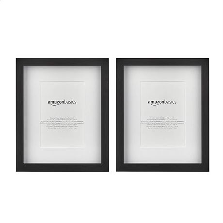 Amazon Basics 8" x 10" Photo Picture Frame with 5" x 7" Mat - Black, 2-Pack