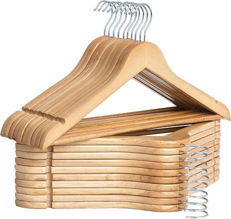 20 Pack StorageWorks Wooden Coat Hanger, Heavy Duty , Natural Wood