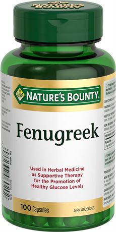 Nature's Bounty Fenugreek Supplement, 100 Capsules, Multi-colored