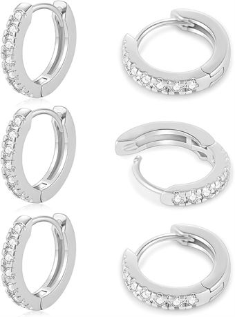 micuco 3 Pairs Small Hoop Earrings Tiny Cartilage Earrings Cubic Zirconia