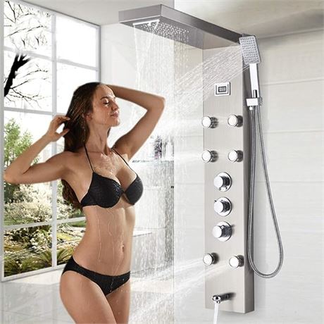 NeierThodore Shower Panel Tower System Thermostatic Bathroom Shower Panel Tower