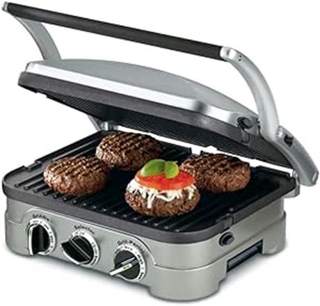 Cuisinart CGR-4NEC 5-in-1 Griddler in Silver with Reversible Nonstick Grill
