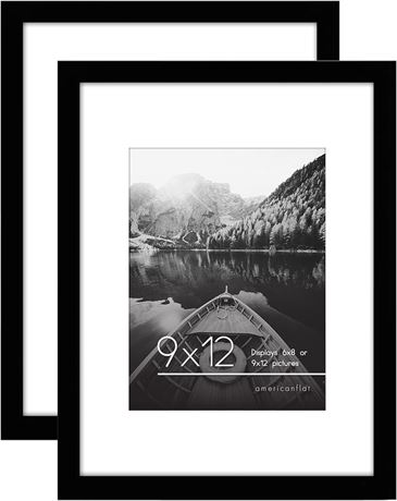 Americanflat 9x12 Picture Frame in Black - Set of 2 - Use as 6x8 Picture Frame