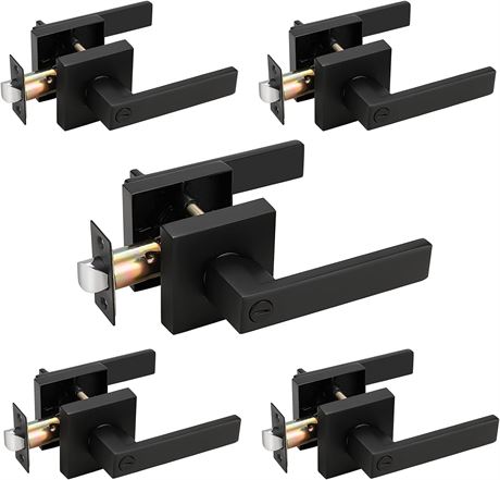 5 pack Probrico Privacy Square Door Handle in Matte Black Finish