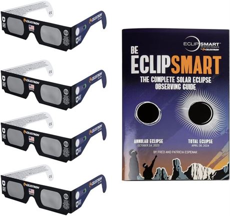 Celestron – EclipSmart Safe Solar Eclipse Glasses Family 4Pk + Eclipse Guidebook