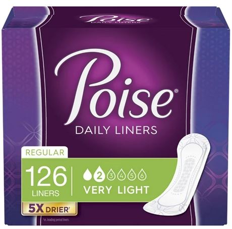 Poise Daily Incontinence Panty Liners, Very Light Absorbency, 126 Count