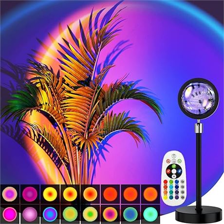 Sunset Lamp Projection, Sunset Night Light Rainbow Projector 180° 16 Color Chang