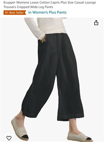 Ecupper Womens Loose Cotton Capris Casual Lounge Trousers Cropped Wide Leg