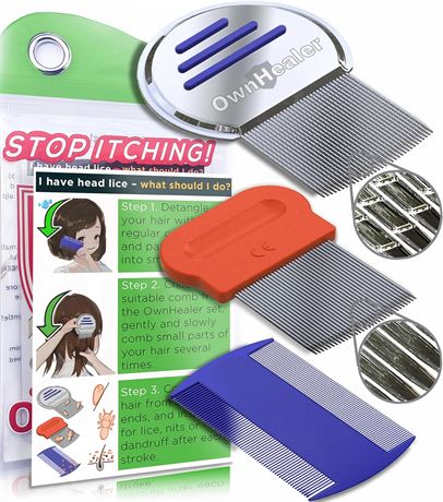 OWNHEALER Professional Lice Comb Kit - for Lice, Nits, and Dandruff Removal