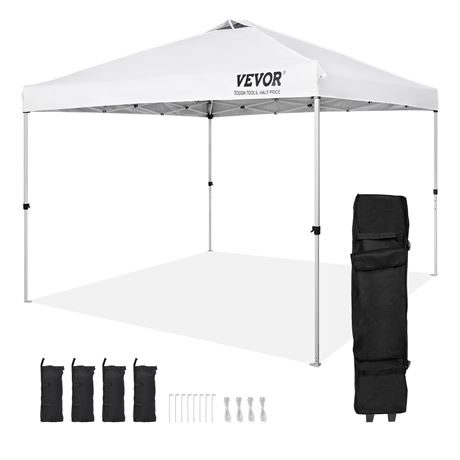 VEVOR Pop Up Canopy Tent, 10 x 10 ft, 250 D PU Silver Coated Tarp,
