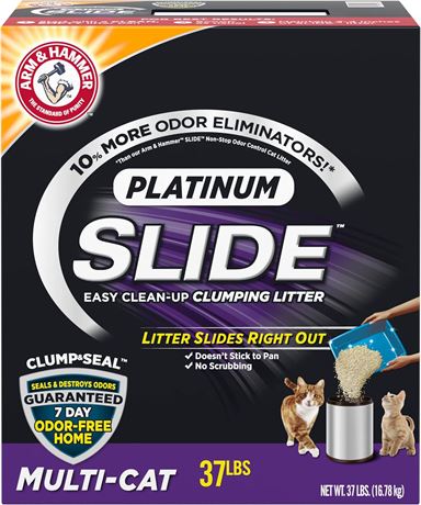 Arm & Hammer Platinum Slide Easy Clean, Clumping Litter, Multi-Cat, 37 lbs