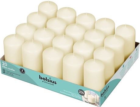 BOLSIUS Tray of 20 Ivory Wedding Party Pillar Candles 98X48mm. Aprox. 2X4 Inches