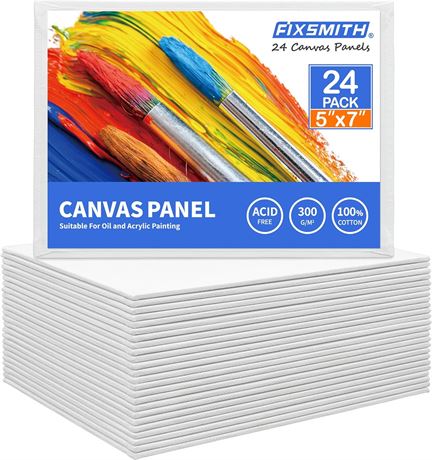 FIXSMITH Painting Canvas Panel Boards - 5x7 Inch Art Canvas,24 Pack Mini Canvas
