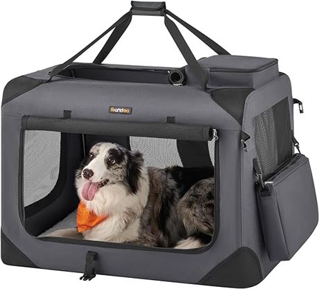 Feandrea Dog Crate, Collapsible Pet Carrier, XL, Gray