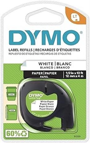 DYMO LT Paper Labels | 1/2"x 13' (12mm x 4m) Roll | Black Print on White Labels