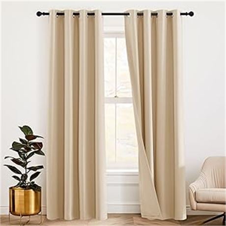 RYB HOME Noise Cancelling Curtains - 3 Layers Blackout Curtains Grommet Privacy